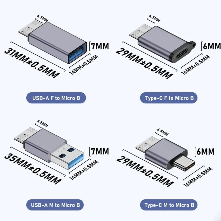 Adaptador macho Micro B Conversor de interface para caixa HDD USB Link, transferência USB fêmea, transferência Type-C fêmea, transferência USB macho, transferência Type-C macho