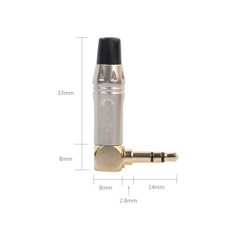 Plugue de soldadura em fio para auscultadores estéreo de 3.5mm em forma de L a 90 graus em liga de zinco, liga de zinco