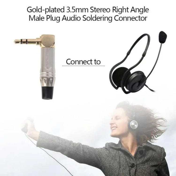 Plugue de soldadura em fio para auscultadores estéreo de 3.5mm em forma de L a 90 graus em liga de zinco, liga de zinco