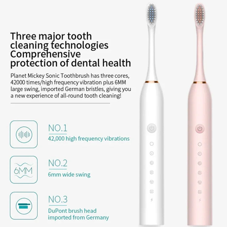 Escovas Dentais Elétricas Recarregáveis com Cerdas Ultrassónicas Suaves, Flosser com 6 Níveis e 4 Escovas