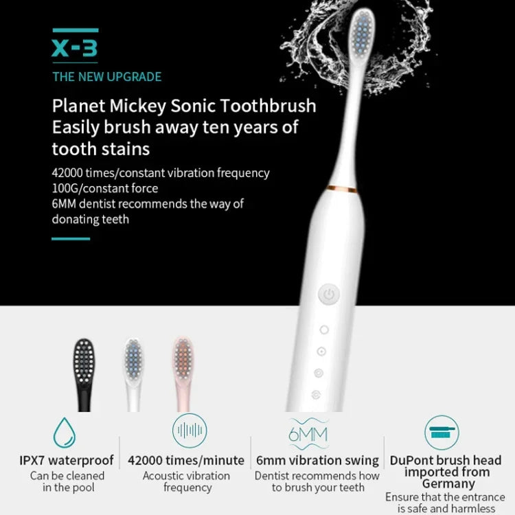 Escovas Dentais Elétricas Recarregáveis com Cerdas Ultrassónicas Suaves, Flosser com 6 Níveis e 4 Escovas