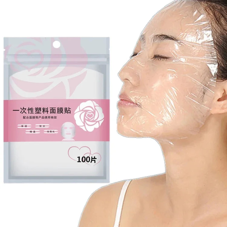 10 Pacotes de Máscaras Faciais Descartáveis de Plástico para Salão de Beleza Filme Adesivo Transparente