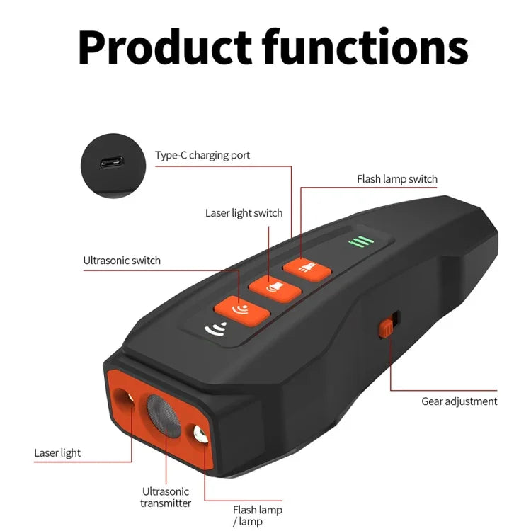 Dispositivo de Treino para Cães com Luz LED Intermitente e Ultrassónico Portátil, Conversão de Frequência, Preto+Laranja, Cinzento Escuro, Cinzento+Laranja