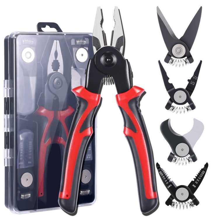 Kit de Alicates com Cabeças Intercambiáveis 5 em 1 para Reparação Geral, Vermelho Preto, Branco Castanho