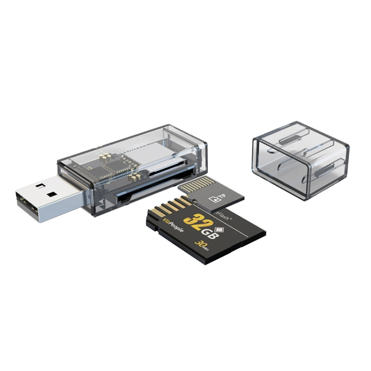 Conversor OTG USB para SD/TF Leitor de cartões multifunções 2 em 1 transparente, transparente