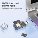Conversor OTG USB para SD/TF Leitor de cartões multifunções 2 em 1 transparente, transparente