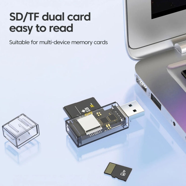Conversor OTG USB para SD/TF Leitor de cartões multifunções 2 em 1 transparente, transparente