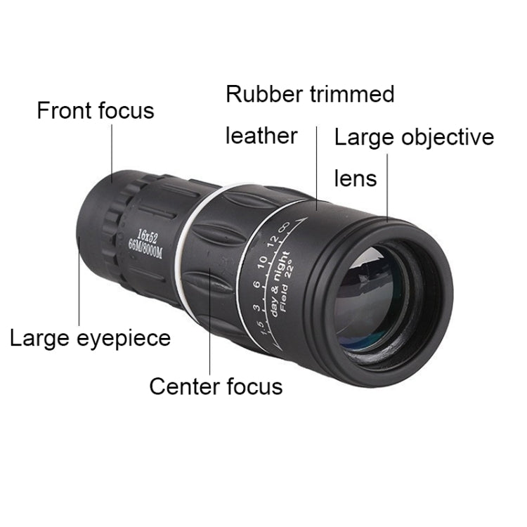 Telescópio Monocular de Observação de Pássaros ao Ar Livre 16x52 de Alta Definição, Prisma 16x52, Filme Verde 16x52, 16x52 sem Bolsa, 16x52 com Clipe+Tripé