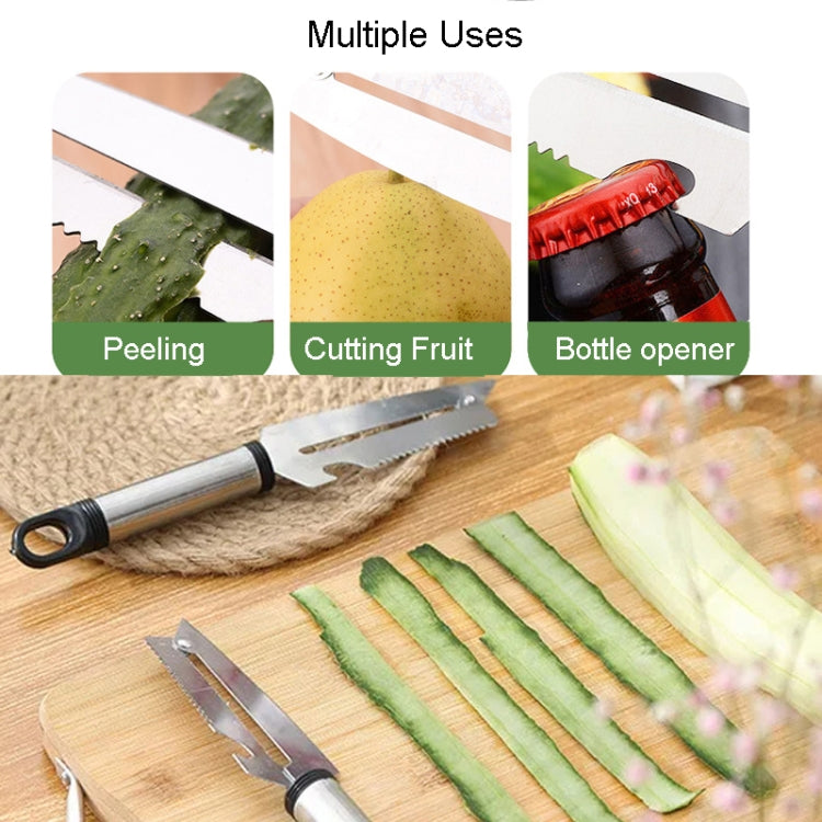 Faca de descascar multifuncional em aço inoxidável, raspador de frutas e legumes, abridor de garrafas