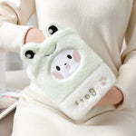 1L Hot Water Bag Dual Hands Plush Cute Hand Warmer, Black and White Puppy, Brown Bear, Fruit Green Frog, Yellow Duck, Pink Bunny, Consortium, Naughty Cat, Little Brown Bear, Little White Rabbit