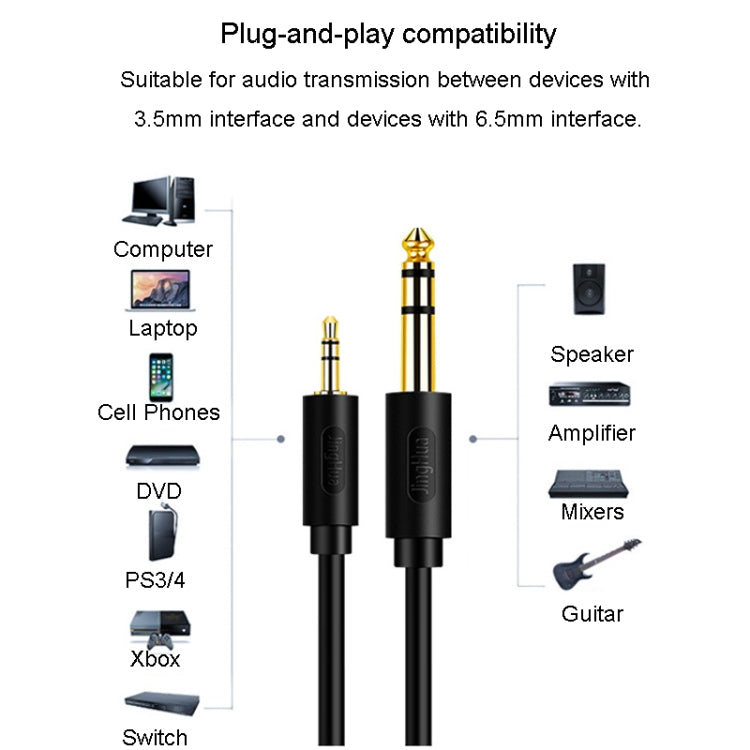 Cabo de Áudio JINGHUA 3,5mm para 6,5mm Amplificador Guitarra 6,35mm, 0,5m, 1,5m, 3m, 5m