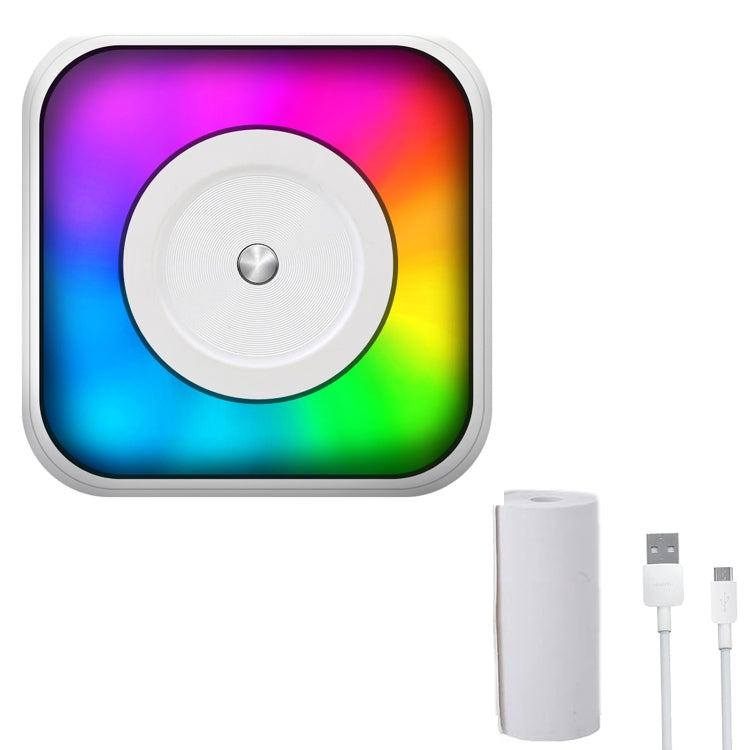 Impressora Mini Bluetooth Portátil com Luz RGB, Impressora de Etiquetas sem Tinta para Documentos, com 1 Rolo de Papel, com 5 Rolos de Papel, com 5 Rolos de Autocolantes, com 5 Papéis+5 Autocolantes+3 Papéis Coloridos
