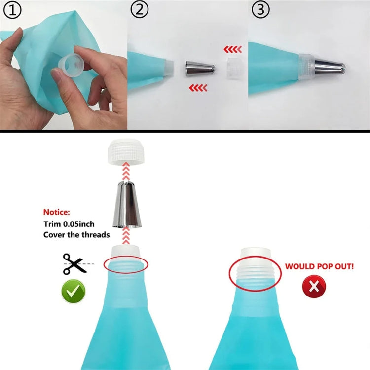 Conjunto de 15 em 1 de saco de pasteleiro de silicone para glacê com bicos de bolo em aço inoxidável, 15 peças/conjunto