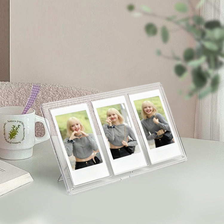 Moldura transparente para fotos Polaroid Mini vertical de três quadrados em PC