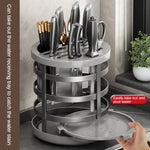 Organizador de facas espesso para casa, cilindro para pauzinhos, prateleira de drenagem para bancada de cozinha, fixo (branco), fixo (preto), fixo (creme), rotativo (branco), rotativo (preto), rotativo (creme)