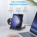 Carregador Sem Fios 3 em 1 para Telemóvel Samsung Galaxy Z Fold, Auriculares e Relógios Inteligentes, F16A