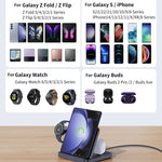 Carregador Sem Fios 3 em 1 para Telemóvel Samsung Galaxy Z Fold, Auriculares e Relógios Inteligentes, F16A
