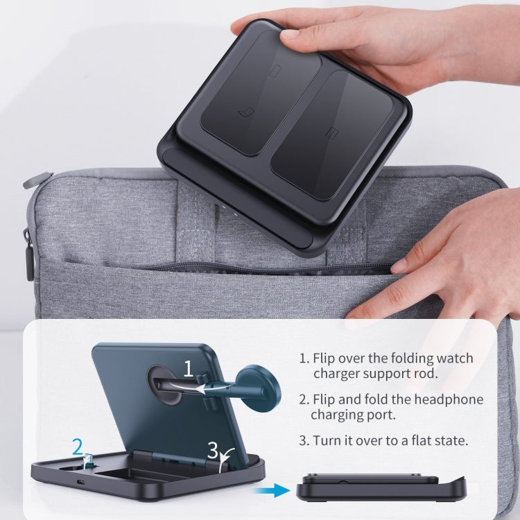 Carregador Sem Fios 3 em 1 para Telemóvel Samsung Galaxy Z Fold, Auriculares e Relógios Inteligentes, F16A