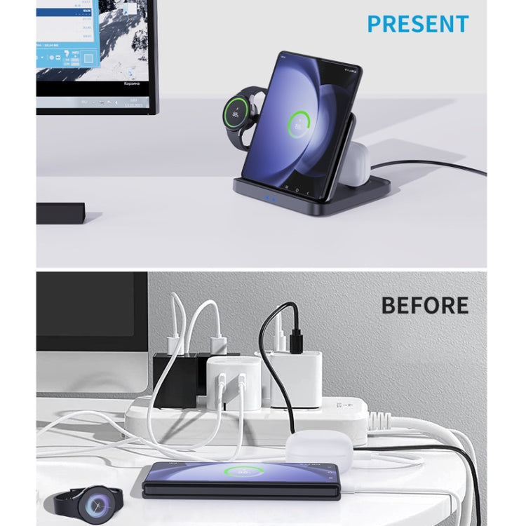 Carregador Sem Fios 3 em 1 para Telemóvel Samsung Galaxy Z Fold, Auriculares e Relógios Inteligentes, F16A