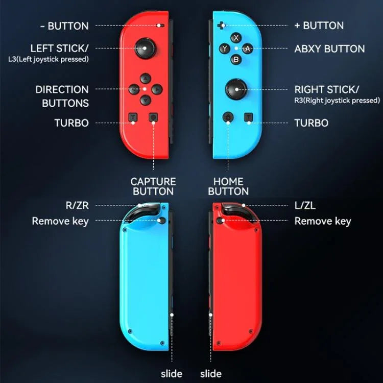 Comando de Jogo JOY-02 com Pegas Esquerda e Direita, Luzes RGB, Bluetooth para Switch / Switch OLED / Switch Pro / Switch Lite / Switch Joycon, Preto, Cinzento