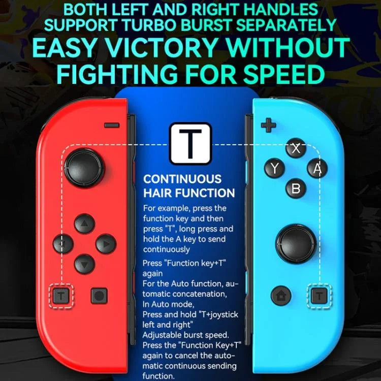 Comando de Jogo JOY-02 com Pegas Esquerda e Direita, Luzes RGB, Bluetooth para Switch / Switch OLED / Switch Pro / Switch Lite / Switch Joycon, Preto, Cinzento