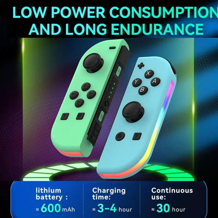 Comando de Jogo JOY-02 com Pegas Esquerda e Direita, Luzes RGB, Bluetooth para Switch / Switch OLED / Switch Pro / Switch Lite / Switch Joycon, Preto, Cinzento