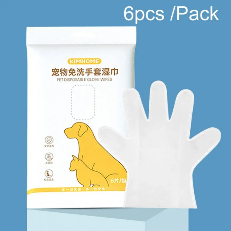 Luvas Toalhete KIMHOME para Animais sem Enxaguamento, Banho, Desodorização e Limpeza a Seco para Cães e Gatos, 6pcs /Pacote
