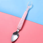 Colher dupla para bebé para raspar frutas, colher macia em silicone e aço inoxidável 304, rosa, azul, azul com caixa de armazenamento, rosa com caixa de armazenamento