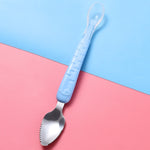 Colher dupla para bebé para raspar frutas, colher macia em silicone e aço inoxidável 304, rosa, azul, azul com caixa de armazenamento, rosa com caixa de armazenamento