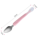 Colher dupla para bebé para raspar frutas, colher macia em silicone e aço inoxidável 304, rosa, azul, azul com caixa de armazenamento, rosa com caixa de armazenamento