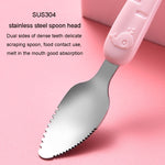 Colher dupla para bebé para raspar frutas, colher macia em silicone e aço inoxidável 304, rosa, azul, azul com caixa de armazenamento, rosa com caixa de armazenamento