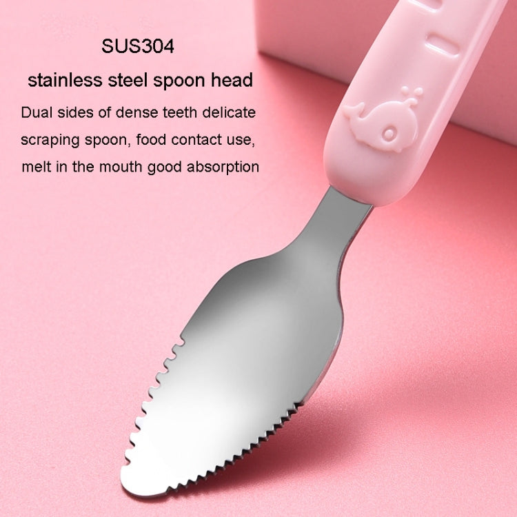 Colher dupla para bebé para raspar frutas, colher macia em silicone e aço inoxidável 304, rosa, azul, azul com caixa de armazenamento, rosa com caixa de armazenamento