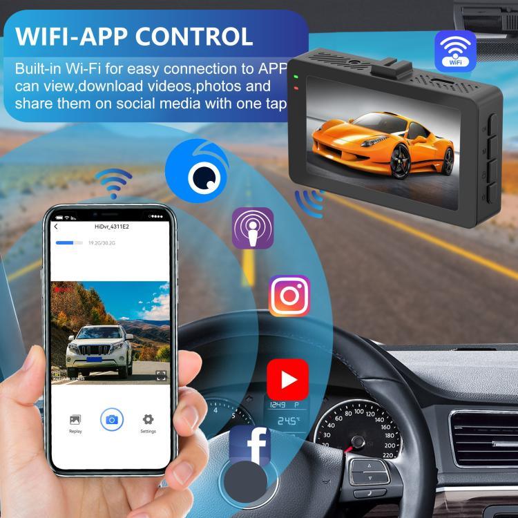 Gravador de Condução WiFi com Dupla Lente Frontal de 3 Polegadas 4K + Traseira 2K HD, A5