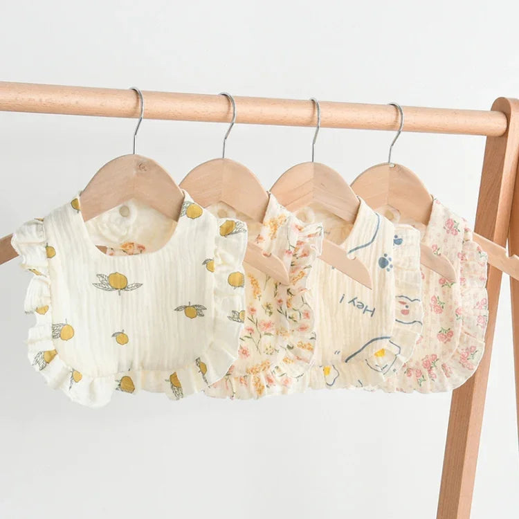 Baby Feeding Bib Ruffle Infants Saliva Towel Soft Cotton Burp Cloth, Yellow Lemon, Rabbit, Yellow Orange, Peach Heart, Mushroom Rabbit, Leaf Fruit, Little Pink Rabbit, Love, Dutch Flower, Floral, Pink Rose, Squirrel, Rainbow, Little Tiger              ...