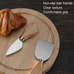 Conjunto de 4 peças de caixa redonda em carvalho com faca para queijo, espátula, talheres para queijo em aço inoxidável, cor aço, preto, dourado