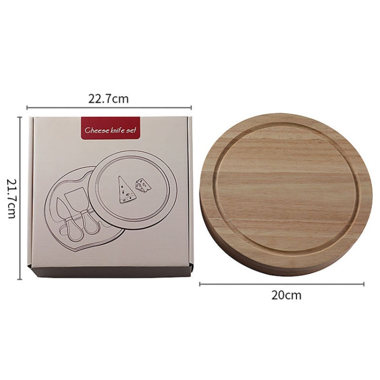 Conjunto de 4 peças de caixa redonda em carvalho com faca para queijo, espátula, talheres para queijo em aço inoxidável, cor aço, preto, dourado