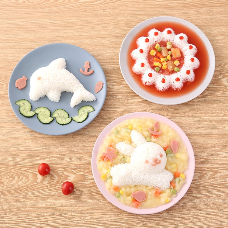 Conjunto de 4 peças de molde DIY para arroz sushi em forma de coelho e golfinho