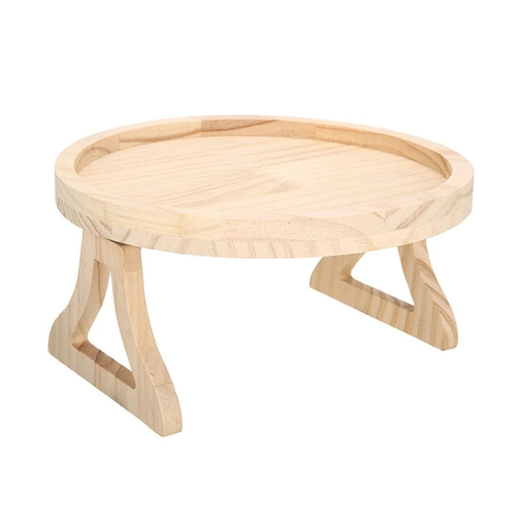 Tabuleiro Redondo Dobrável para Sofá de 25cm, Palete para Braço de Sofá, Madeira de Pinheiro, Bambu