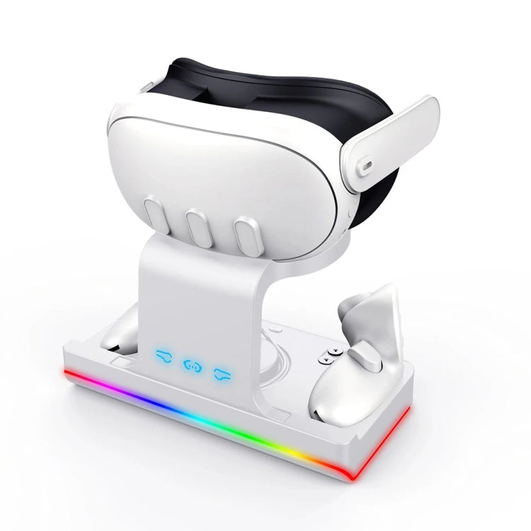 Base de Carregamento para Headset Meta Quest 3 com Luzes Dazzle, Suporte de Carregamento VR Grip, Branco, Preto