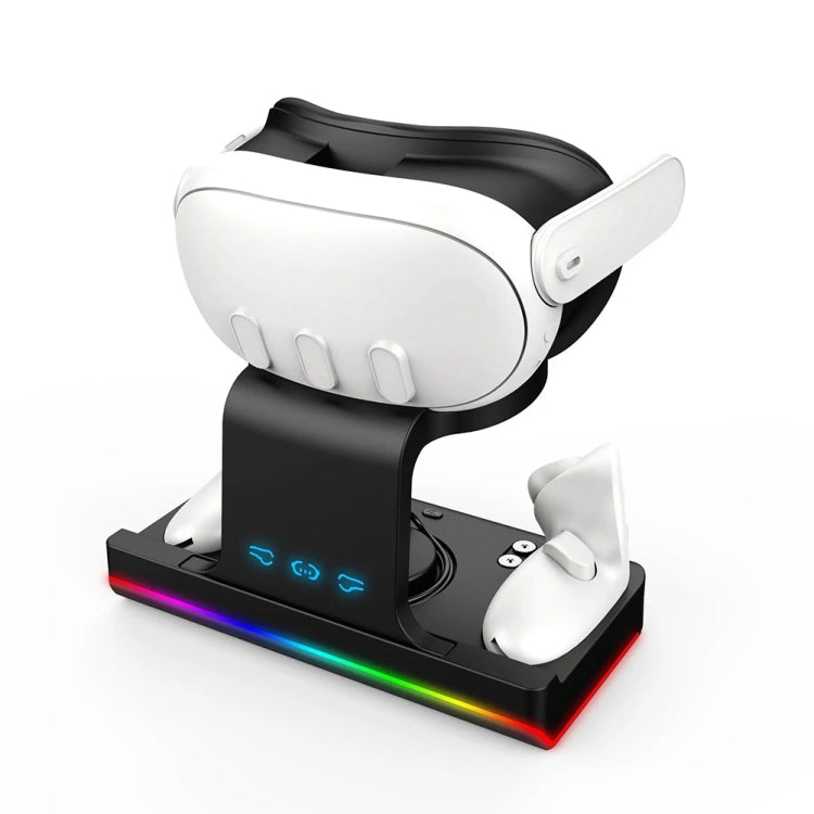 Base de Carregamento para Headset Meta Quest 3 com Luzes Dazzle, Suporte de Carregamento VR Grip, Branco, Preto