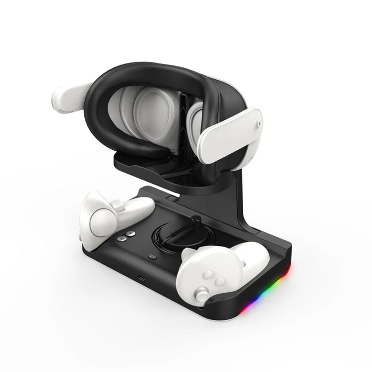 Base de Carregamento para Headset Meta Quest 3 com Luzes Dazzle, Suporte de Carregamento VR Grip, Branco, Preto