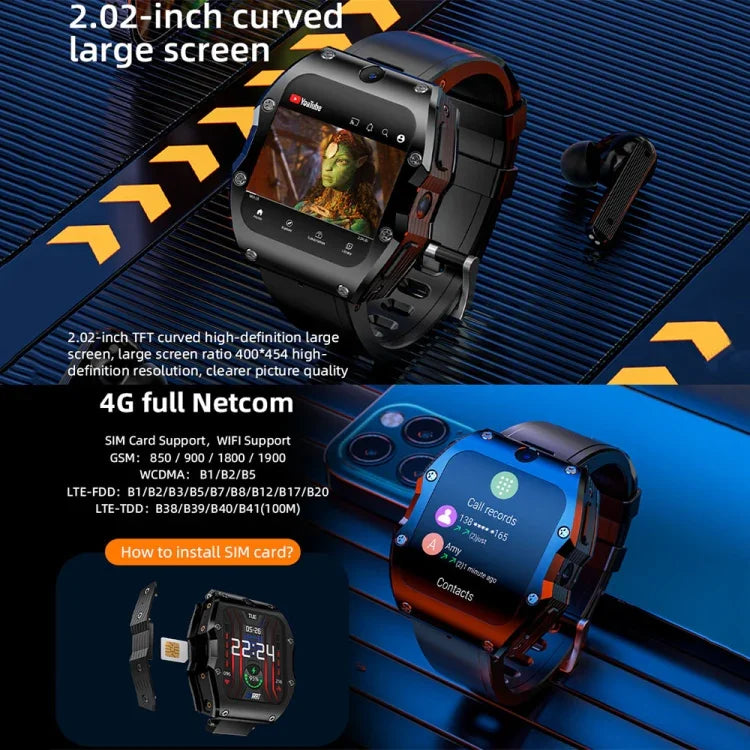 LOKMAT Appllp 3 Max Smartwatch Desportivo à Prova de Água com Ecrã de 2,02 polegadas, Cartão Plug 4G, Chamada, SOS