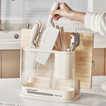 Suporte de Armazenamento de Cozinha Estilo Creme para Facas e Tábua de Cortar, Suporte para Tampa de Panela, Suporte para Facas, 2 em 1