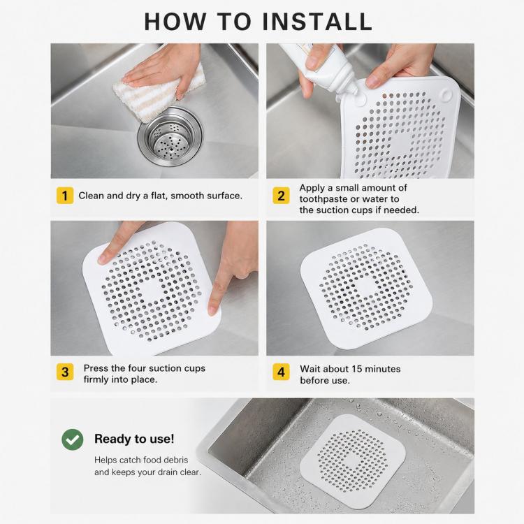 Tapete para Ralo de Chão com Ventosa para Cozinha e Casa de Banho, Filtro Anti-Entupimento para Cabelos, Tampões para Ralo de Esgoto