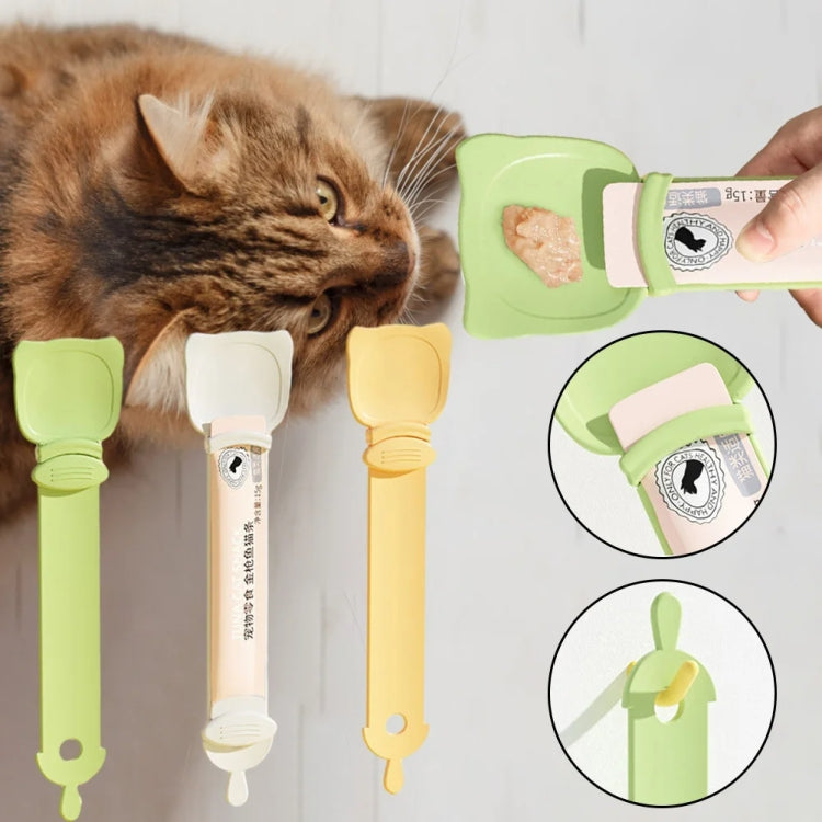Alimentador para Gatos Espremedor de Tiras para Gatos Colher para Alimentação de Petiscos e Carne Picada, Laranja, Verde, Bege