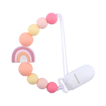 Corrente anti-queda para bebé com clipes para chupeta, contas de silicone em arco-íris, suporte para chupeta, clipe para biberão, arco-íris roxo, arco-íris rosa, arco-íris azul