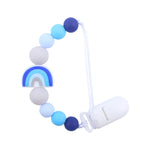 Corrente anti-queda para bebé com clipes para chupeta, contas de silicone em arco-íris, suporte para chupeta, clipe para biberão, arco-íris roxo, arco-íris rosa, arco-íris azul