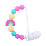Corrente anti-queda para bebé com clipes para chupeta, contas de silicone em arco-íris, suporte para chupeta, clipe para biberão, arco-íris roxo, arco-íris rosa, arco-íris azul