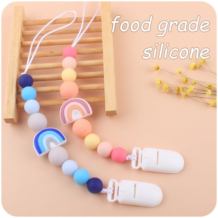 Corrente anti-queda para bebé com clipes para chupeta, contas de silicone em arco-íris, suporte para chupeta, clipe para biberão, arco-íris roxo, arco-íris rosa, arco-íris azul