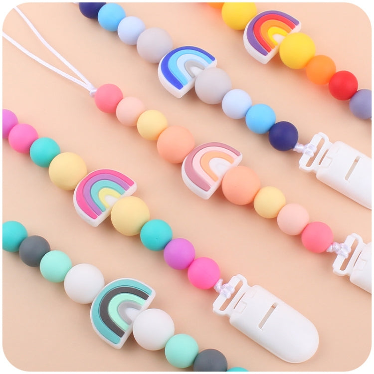 Corrente anti-queda para bebé com clipes para chupeta, contas de silicone em arco-íris, suporte para chupeta, clipe para biberão, arco-íris roxo, arco-íris rosa, arco-íris azul